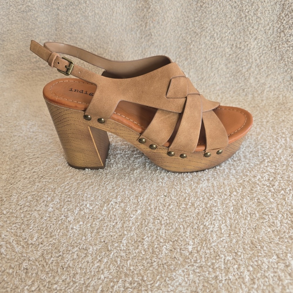 Indigo Rd Platform Heel Sandals Criss-cross Straps Brown Size 7.5 - Picture 3 of 13